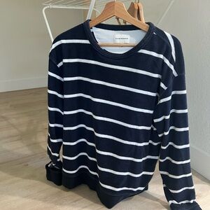 Club Monaco Men's Black and White Striped Crewneck Sweater